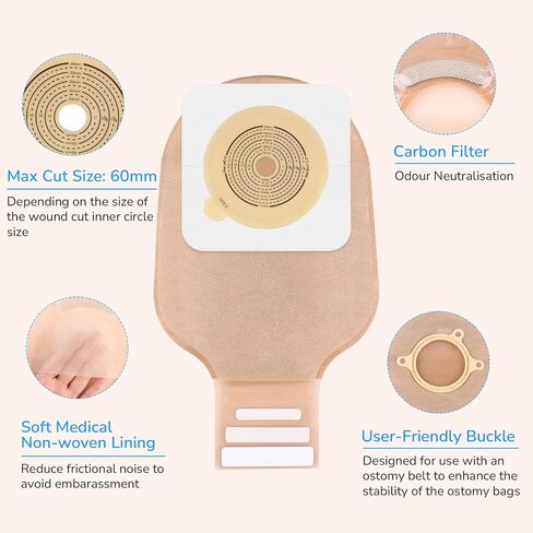 30 PCS Ostomy Supplies Colostomy Bags Two Piece Drainable Pouches with Closure, Ileostomy Stoma Care, Cut-to-Fit, 60mm Max, (20PCS Bags+10PCS Barrier) in Saudi Arabia