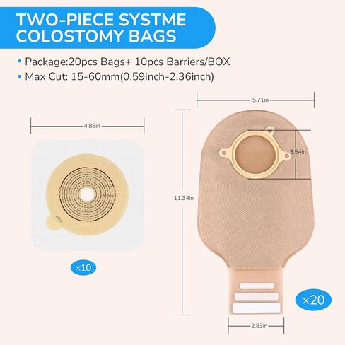 30 PCS Ostomy Supplies Colostomy Bags Two Piece Drainable Pouches with Closure, Ileostomy Stoma Care, Cut-to-Fit, 60mm Max, (20PCS Bags+10PCS Barrier) in Saudi Arabia