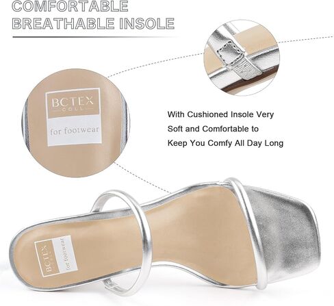BCTEX Women's High Heeled Sandal Square Toe with Two Strap | Women Slip on High-heeled Strappy Sandal Ankle Strap Block Heels Comfortable for Weddings, Parties, Vacations and Daily in Saudi Arabia