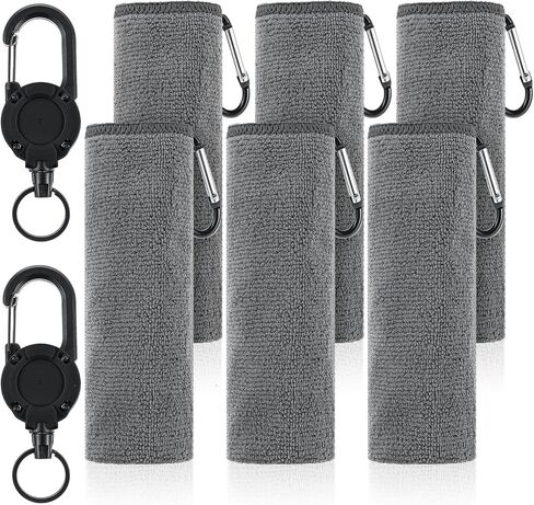 6 Pcs Fishing Towels with Clip 16'' x 16'' Microfiber Golf Towels with 2 Heavy Duty Zinger Retractor and 6 Clips Ultra Absorbent Disc Golf Towel with Clip for Fly Fishing, Kayaking, Hiking in Kuwait