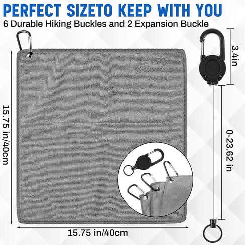 6 Pcs Fishing Towels with Clip 16'' x 16'' Microfiber Golf Towels with 2 Heavy Duty Zinger Retractor and 6 Clips Ultra Absorbent Disc Golf Towel with Clip for Fly Fishing, Kayaking, Hiking in Kuwait