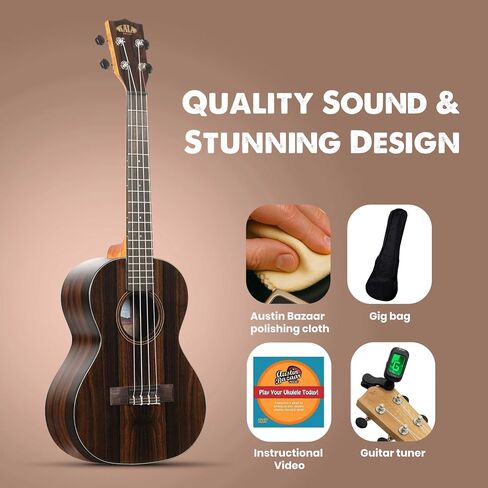 Kala KA-ZCT-T Ziricote Tenor Ukulele Bundle with Hard Case, Tuner, Austin Bazaar Instructional DVD, and Polishing Cloth in Saudi Arabia