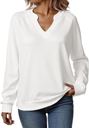 Tankaneo Womens V Neck Long Sleeve Sweatshirts Trendy Casual Lightweight Fall Tops Loose Fit Pullover Shirts in Saudi Arabia