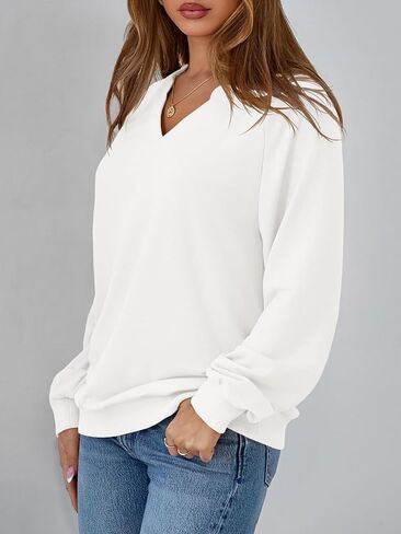 Tankaneo Womens V Neck Long Sleeve Sweatshirts Trendy Casual Lightweight Fall Tops Loose Fit Pullover Shirts in Saudi Arabia