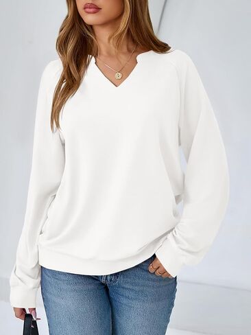 Tankaneo Womens V Neck Long Sleeve Sweatshirts Trendy Casual Lightweight Fall Tops Loose Fit Pullover Shirts in Saudi Arabia