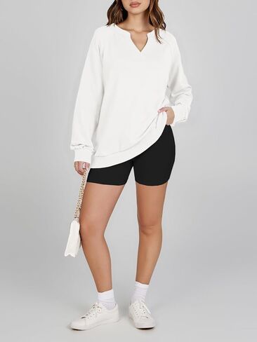 Tankaneo Womens V Neck Long Sleeve Sweatshirts Trendy Casual Lightweight Fall Tops Loose Fit Pullover Shirts in Saudi Arabia