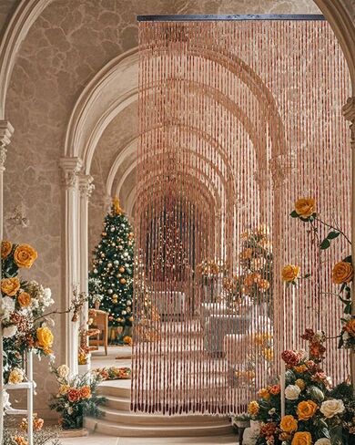 ستارة الخيزران للمداخل -35.4 "X77"-52 خيوط ، ستائر خشبية بيج مصنوعة يدويًا مع حبات مقسمات الغرفة البوهيمية-كستائر مثيرة للحشرات والخشب المزيز للمداخل للمداخل in Saudi Arabia
