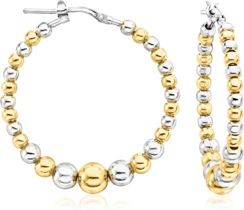 Ross-Simons Italian 3-6mm Sterling Silver و 18kt الذهب على أقراط حبة الجنيه الاسترليني in Saudi Arabia