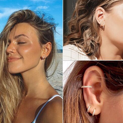 Earrings 18k Real Gold Plated Small Ear Ring Set Huggie Ring Earrings WithCartilage Perforation EarBuckle for Women and men, Small Ring Earrings 8mm, 10mm, 12mm（Rose Golden） in Kuwait