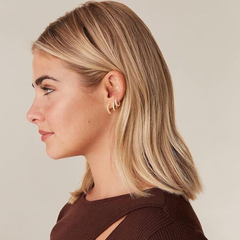 Earrings 18k Real Gold Plated Small Ear Ring Set Huggie Ring Earrings WithCartilage Perforation EarBuckle for Women and men, Small Ring Earrings 8mm, 10mm, 12mm（Rose Golden） in Kuwait