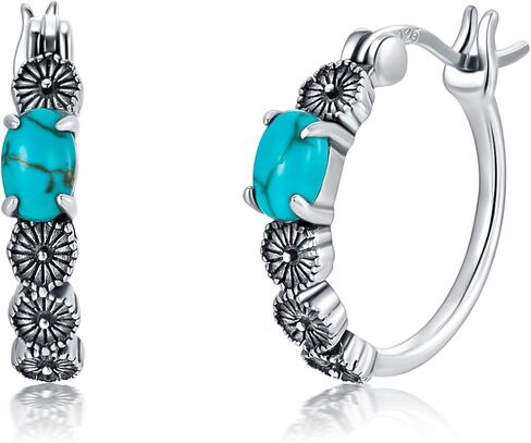 Sunflower/Rose/Feather/Cross/Butterfly Turquoise Hoop Earrings 925 Sterling Silver Vintage Green Turquoise Hoop Earrings for Women Gifts in Saudi Arabia