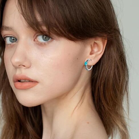 Sunflower/Rose/Feather/Cross/Butterfly Turquoise Hoop Earrings 925 Sterling Silver Vintage Green Turquoise Hoop Earrings for Women Gifts in Saudi Arabia