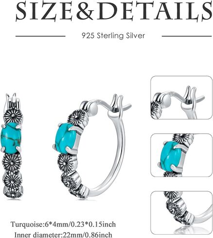 Sunflower/Rose/Feather/Cross/Butterfly Turquoise Hoop Earrings 925 Sterling Silver Vintage Green Turquoise Hoop Earrings for Women Gifts in Saudi Arabia