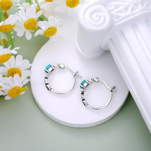 Sunflower/Rose/Feather/Cross/Butterfly Turquoise Hoop Earrings 925 Sterling Silver Vintage Green Turquoise Hoop Earrings for Women Gifts in Saudi Arabia