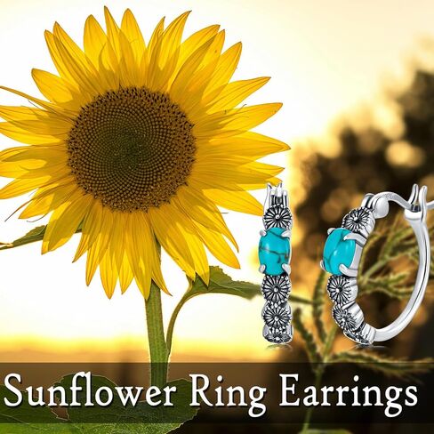 Sunflower/Rose/Feather/Cross/Butterfly Turquoise Hoop Earrings 925 Sterling Silver Vintage Green Turquoise Hoop Earrings for Women Gifts in Saudi Arabia