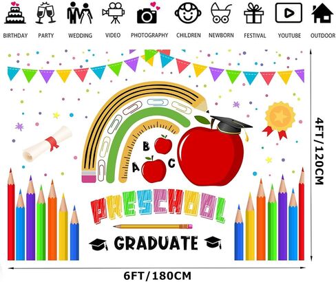 7x5FT Preschool Graduation Backdrop Kindergarten Graduation Decorations Supplie F191 in Saudi Arabia