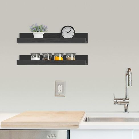 ZNZ Floating Wall Shelves for Home Decor, Durable Waterproof PS Material Shelf, Strong One-Piece Design for Bedroom, Living Room, Office, Kitchen, Bathroom, Picture Ledge, Black in Kuwait