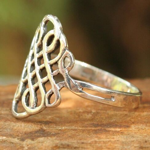 NOVICA Artisan Handmade Sterling Silver Cocktail Ring Thai Knot Style Band Stone Thailand Celtic [crownbezel 0.7 in L x 0.6 in W Band Width 2 mm W] ' Thistle Knot' in Saudi Arabia