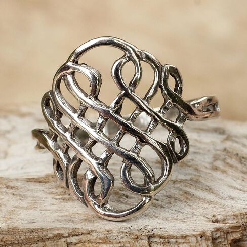 NOVICA Artisan Handmade Sterling Silver Cocktail Ring Thai Knot Style Band Stone Thailand Celtic [crownbezel 0.7 in L x 0.6 in W Band Width 2 mm W] ' Thistle Knot' in Saudi Arabia