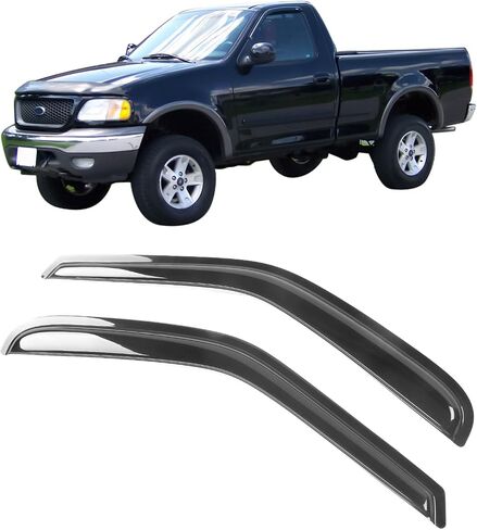IKON MOTORSPORTS Tape On External Window Visor, Compatible with 1997-1999 Ford F-250 1997-2003 F-150 Standard Cab, Slim Style Dark Smoke Tint Acrylic Shade Rain Sun Guard Wind Vent Air Deflector in Saudi Arabia