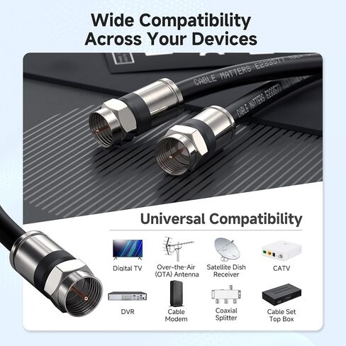 Cable Matters 3-Pack RG6 Coaxial Cable, CL2, Quad Shield, 3ft, Black | Rated for In-Wall Use, RG6 Coax Cord for TV, Digital Router, Satellite Receiver in Saudi Arabia