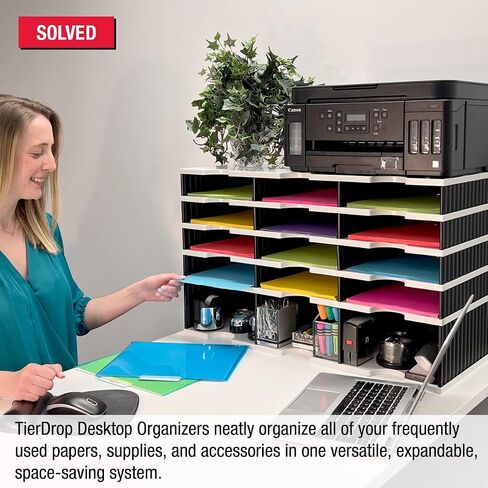 Ultimate Office Desktop Organizer 9 أحرف مرفوفة صينية بالإضافة إلى قاعدة تخزين الناهض لسهولة الوصول إلى فتحات منخفضة وملحقات ومواد مكتبية. الملف الاختياري topper والأدراج in Saudi Arabia