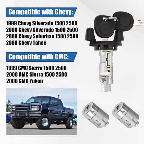 اسطوانة قفل الاشتعال 2 OEM Direct - PSLER مع 2 مفاتيح (704600/702912/598007) لعام 1999-2000 Chevy Silverado 1500/2500 ، Suburban ، Tahoe ؛ GMC Sierra 1500/2500 ، Yukon - استبدال مفتاح السيارات in Saudi Arabia