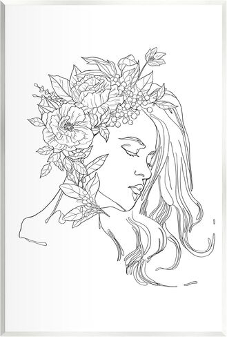Stupell Industries Woman Face Detailed Blossoming Flowers Line Drawing Wood Wall Art, Design By Ziwei Li in Saudi Arabia