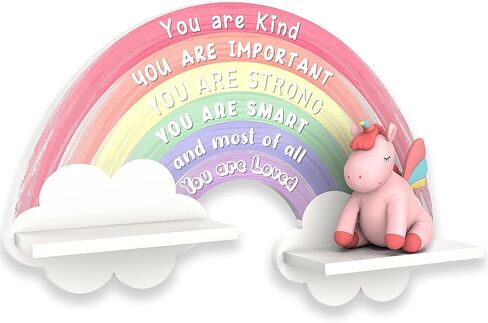 أرفف حائط خشبية بألوان قوس قزح من Garybank لغرف الأطفال - ديكور غرفة فتيات قوس قزح، فن جداري تحفيزي، ديكور غرفة نوم وردي قوس قزح يونيكورن للفتيات والأطفال، ديكور جدار غرفة قوس قزح لغرفة اللعب في الفصول الدراسية in Kuwait