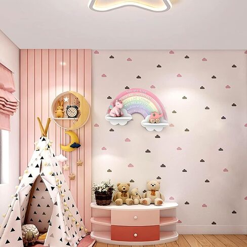 أرفف حائط خشبية بألوان قوس قزح من Garybank لغرف الأطفال - ديكور غرفة فتيات قوس قزح، فن جداري تحفيزي، ديكور غرفة نوم وردي قوس قزح يونيكورن للفتيات والأطفال، ديكور جدار غرفة قوس قزح لغرفة اللعب في الفصول الدراسية in Kuwait