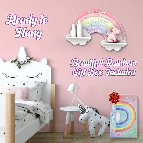 أرفف حائط خشبية بألوان قوس قزح من Garybank لغرف الأطفال - ديكور غرفة فتيات قوس قزح، فن جداري تحفيزي، ديكور غرفة نوم وردي قوس قزح يونيكورن للفتيات والأطفال، ديكور جدار غرفة قوس قزح لغرفة اللعب في الفصول الدراسية in Kuwait