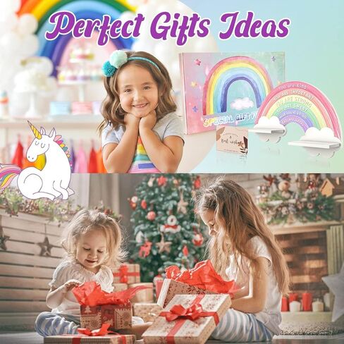 أرفف حائط خشبية بألوان قوس قزح من Garybank لغرف الأطفال - ديكور غرفة فتيات قوس قزح، فن جداري تحفيزي، ديكور غرفة نوم وردي قوس قزح يونيكورن للفتيات والأطفال، ديكور جدار غرفة قوس قزح لغرفة اللعب في الفصول الدراسية in Kuwait