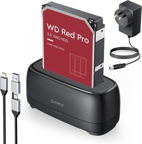 ORICO Hard Drive Docking Station with Offline Clone USB 3.2 Gen 1 to SATA Hard Drive Dock Dual Bay for 2.5&3.5 Inch SSD HDD Up to 40 TB with 12V Power Supply, Tool-Free and UASP Supported (DD28C3-C) in Saudi Arabia