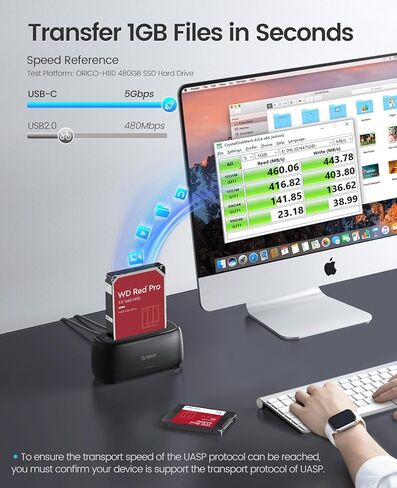 ORICO Hard Drive Docking Station with Offline Clone USB 3.2 Gen 1 to SATA Hard Drive Dock Dual Bay for 2.5&3.5 Inch SSD HDD Up to 40 TB with 12V Power Supply, Tool-Free and UASP Supported (DD28C3-C) in Saudi Arabia