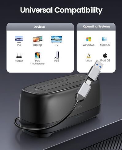 ORICO Hard Drive Docking Station with Offline Clone USB 3.2 Gen 1 to SATA Hard Drive Dock Dual Bay for 2.5&3.5 Inch SSD HDD Up to 40 TB with 12V Power Supply, Tool-Free and UASP Supported (DD28C3-C) in Saudi Arabia