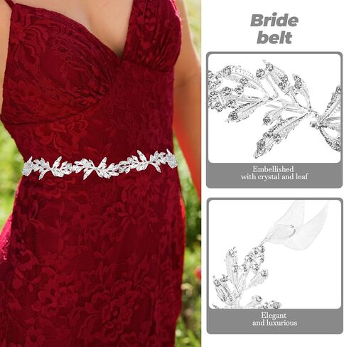 Kesyoo Metal Leaf Bridal Belt Wedding Crystal Bress Bett Belt Bridal Caist Percy Beautiful Associed (Golden) in Saudi Arabia