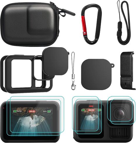 ملحقات MYAKON لـ Gopro Hero 13 باللون الأسود، حافظة من السيليكون، حقيبة حمل صغيرة، غطاء باب البطارية، واقيات شاشة العدسة، أغطية العدسات لمجموعة ملحقات Go Pro Hero 13 باللون الأسود in Saudi Arabia