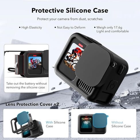 ملحقات MYAKON لـ Gopro Hero 13 باللون الأسود، حافظة من السيليكون، حقيبة حمل صغيرة، غطاء باب البطارية، واقيات شاشة العدسة، أغطية العدسات لمجموعة ملحقات Go Pro Hero 13 باللون الأسود in Saudi Arabia