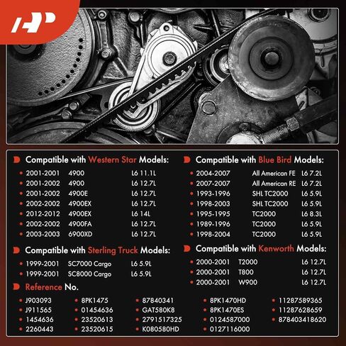 A-Premium Heafty-Duty-Duty Serpentine Drive Belt متوافق مع Blue Bird و Freightliner و Kenworth و Sterling Truck & Western Star Cars-All American Fe ، SHL TC2000 ، Argosy ، Cascadia ، T2000 ، SC7000 & More in Saudi Arabia
