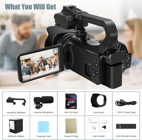 6K Video Camera Camcorder HD 64MP 18X Digital Zoom Vlogging Camera for YouTube with WiFi, 4500mAh Battery, in Kuwait