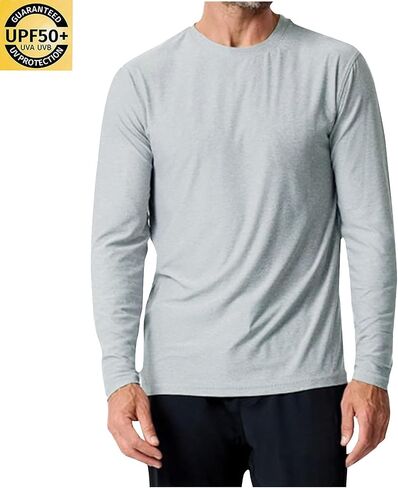 Rash Guard Swim Shirts for Men Long Sleeve Round Neck Running Shirt Lightweight Breathable UPF 50+ Fishing Tops in Saudi Arabia