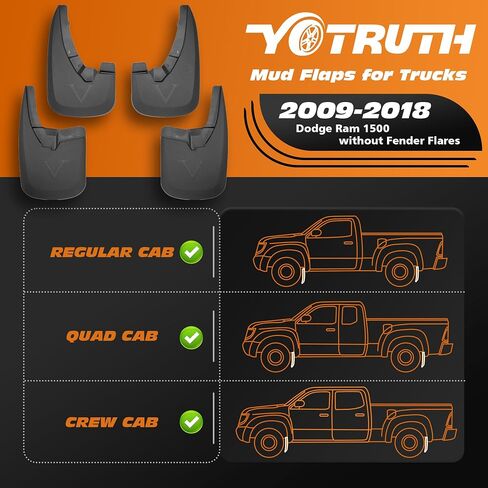 Mud Flaps for Trucks | Fits 2019-2024 Dodge Ram 1500 with Fender Flares, Front & Rear Splash Mud Guards, 4PC-Black in Saudi Arabia