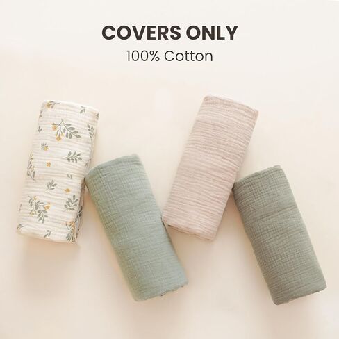 Konssy Muslin Baby Lounger Cover 2 Pack, 100% Cotton Newborn Lounger Cover, Soft and Breathable Lounger Slipcover for Boys Girls, Covers Only (Camel,Sun) in Kuwait