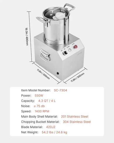 VEVOR Food Processor & Vegetable Chopper, 4.3 Quart Food-Grade Stainless Steel Food Processor Chopper with 2 Extra S-Curve Blades, Multifunctional for Chopping Vegetables, Fruit, Grains, Nuts in Kuwait