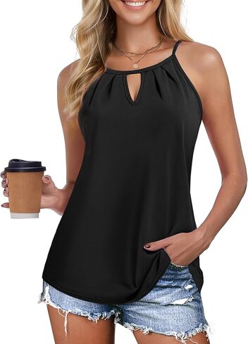 Zeagoo Womens Tank Tops Sleeveless Spaghetti Strap Halter Top Flowy Summer Beach Outfits 2025 in Saudi Arabia