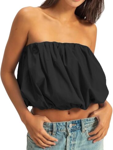 Women Y2k Sexy Strapless Bubble Tube Top Girls Coquette Cute Solid Puff Balloon Bandeau Tank Summer Streetwear in Kuwait