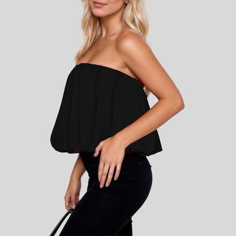 Women Y2k Sexy Strapless Bubble Tube Top Girls Coquette Cute Solid Puff Balloon Bandeau Tank Summer Streetwear in Kuwait