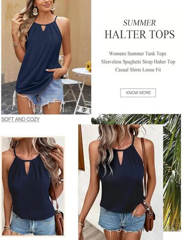 Zeagoo Womens Tank Tops Sleeveless Spaghetti Strap Halter Top Flowy Summer Beach Outfits 2025 in Saudi Arabia