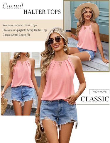 Zeagoo Womens Tank Tops Sleeveless Spaghetti Strap Halter Top Flowy Summer Beach Outfits 2025 in Saudi Arabia