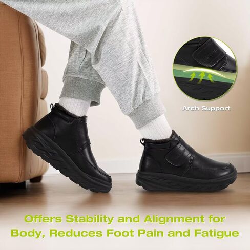 حذاء OrthoComfoot نسائي للكاحل شتوي من الجلد واسع لتقويم العظام: حذاء مريح لدعم قوس مرضى السكري لالتهاب اللفافة الأخمصية، حذاء مشي كاجوال بخطاف وحلقة لألم القدم والكعب in Saudi Arabia